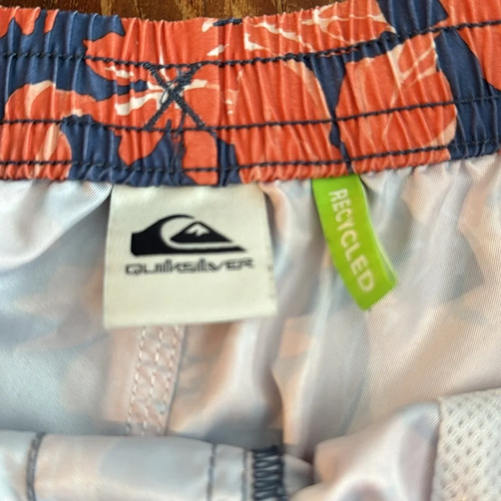 Quiksilver Blue and Orange Floral Swim Board Shorts